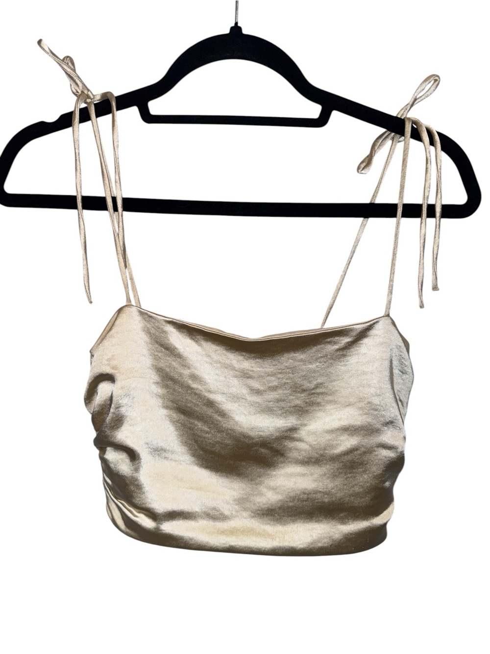 Zara Satin Tie-Shoulder Crop Top in Champagne Gold